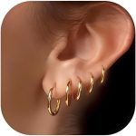 5 Pairs Gold Plated Hoop Earrings for Women - Lightweight Minimalist Small Hoops, Hypoallergenic Nickel-free Lead-free, Non-Tarnish Everyday Jewelry for Sensitive Ears, Multiple Piercing Stack Set