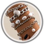 Fashion Layered Gold Pearls Bracelets Set for Women Chunky Cuban Link Chain Bangles Boho Adjustable Rhinestone Heart Bracelets Jewelry Gift