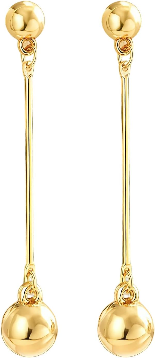 51VF8bDTL._AC_SL1500_.jpg Linear Drop Earrings for Women, Geometric Long Bar and Ball Dangle Minimalist Stick Sphere Pendant Polished Fashion Jewelry - Image 1