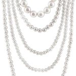 Pearl Necklace for Women Multi Long Strand Layered Pearl Necklaces Chunky Large White Faux Pearls Costume Jewelry Vintage Multistrand Necklace Stacked Strands for Women 1920s Style