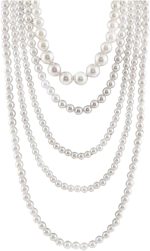 Pearl Necklace for Women Multi Long Strand Layered Pearl Necklaces Chunky Large White Faux Pearls Costume Jewelry Vintage Multistrand Necklace Stacked Strands for Women 1920s Style