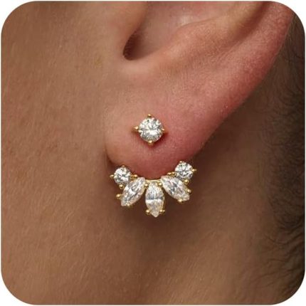 Stud Earrings For Women,Cute Wedding Pearl Dainty Gold Plated Hypoallergenic Earrings For Women Trendy Formal Cubic Zirconia Stud Earrings Gold Jewelry
