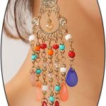 Boho Long Tassel Chandelier Dangle Earrings for Women,Gold Disc Filigree Colorful Teardrop Beaded Hook Earrings,Vintage Geometric Statement Jewelry