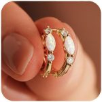 Gold Opal Earrings for Women, Minimalist Small Hoop Earrings with Zircons