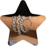 Gold Chunky Chain Bracelet for Women Charm Boho Bracelet for Women Flat Cable Chunky Chain Bangle with Circle Set of 4