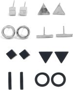8 Pairs Minimalist Tiny Stud Earrings Set for Women Geometric Bar Round Triangle Square Earring Set
