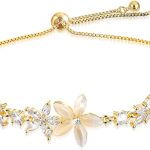 Gold Adjustable Bracelets for Women,Dainty Flower Bracelet Rhinestone Slider Floral Bracelet Floral Jewelry Adjustable Bridesmaid Bracelets Jewelry Gift