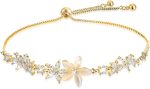 Gold Adjustable Bracelets for Women,Dainty Flower Bracelet Rhinestone Slider Floral Bracelet Floral Jewelry Adjustable Bridesmaid Bracelets Jewelry Gift