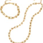 Gold Chunky Paperclip Necklace Bracelet for Women Fashion Cuban Statement Link Chain Jewelry Set
