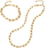 Gold Chunky Paperclip Necklace Bracelet for Women Fashion Cuban Statement Link Chain Jewelry Set