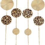 Leopard Long Tassel Multi Print Statement Earrings For Women Disc Geometric Drop Gold Tone Round Textured Asymmetrical Chain Fashion Boho Chic Party