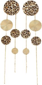 Leopard Long Tassel Multi Print Statement Earrings For Women Disc Geometric Drop Gold Tone Round Textured Asymmetrical Chain Fashion Boho Chic Party