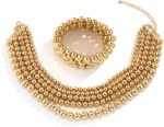 Exaggerated Layered Beads Pendant Chunky Gold Chain Chunky Bib Statement Stackable Strand Necklace for Women Hip Hop Jewelry