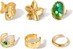 Chunky Gold Rings for Women, Open Adjustable Stackable Rings Set for Women, Baroque Stacking Knuckle Ring, Thick Trendy Statement Ring, 6Pcs Chunky Jewelry
