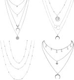 4-6Pcs Multiple Layered Necklaces for Women Necklace with Moon Star Coin Chain Necklace Jewelry for Women