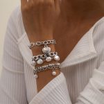 Fashion Layered Gold Pearls Bracelets Set for Women Chunky Cuban Link Chain Bangles Boho Adjustable Rhinestone Heart Bracelets Jewelry Gift - Image 2