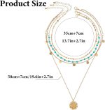 Gold Layereds Turquoise Necklace Multi Dainty Boho Western Long Country Necklace Trendy Summer Beach Bohemian Coin Pendant Necklaces Beaded Country Concert Fashion Jewelry Cowgirl for Women - Image 2