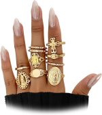 Vintage Gold Virgin Mary Cross Rings Set for Women,10Pcs Chunky Stackable Cross Knuckle Rings Set Retro Jewlery Accessories