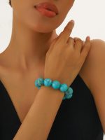 Boho Chunky Beaded Stretch Bracelet for Women Men - Fashion Elastic Round Ball Beads Chain Bracelets Stackable Wrist Statement Trendy Jewelry Holiday Beach - Image 2