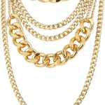 Chunky Gold Necklaces for Women,Multilayer Punk 80s Hip Hop Necklace,Layered Cuban Link Chain Statement Necklace 90s Outfit Accessories for Women