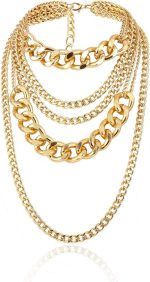 Chunky Gold Necklaces for Women,Multilayer Punk 80s Hip Hop Necklace,Layered Cuban Link Chain Statement Necklace 90s Outfit Accessories for Women