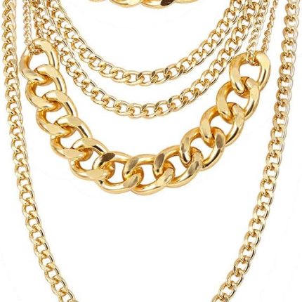 Chunky Gold Necklaces for Women,Multilayer Punk 80s Hip Hop Necklace,Layered Cuban Link Chain Statement Necklace 90s Outfit Accessories for Women