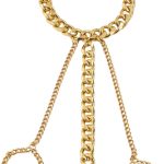 Punk Layered Cuban Link Chain Bracelet with Finger Ring Chunky Chain Tassel Hand Harness Boho Wrist Chain for Women Teens Girls