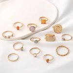 Chunky Gold Rings for Women Non Tarnish, Baroque Pearl Flower Tiger's Eye Stone Rings Adjustable Stacking Statement Rings Set Fashion Jewelry Gifts - Image 2