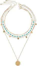 Gold Layereds Turquoise Necklace Multi Dainty Boho Western Long Country Necklace Trendy Summer Beach Bohemian Coin Pendant Necklaces Beaded Country Concert Fashion Jewelry Cowgirl for Women
