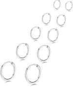 5 Pairs Small Hoop Earrings for Women, Stainless Steel Lightweight Hypoallergenic Silver/Gold Earrings for Sensitive Ears, Stackable Cartilage Hoop, Minimalist Everyday Jewelry (6/8/10/12/14mm)