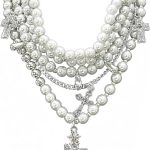 Layered Pearl Necklace Gothic Cross Pearl Stacked Necklace for Women