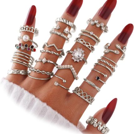 Gold Knuckle Rings Set For Women Vintage Stackable Joint Finger Midi Rings Dainty Cubic Zirconia Crystal Simple Twist Hollow Cute Rings Pack Jewelry Gift
