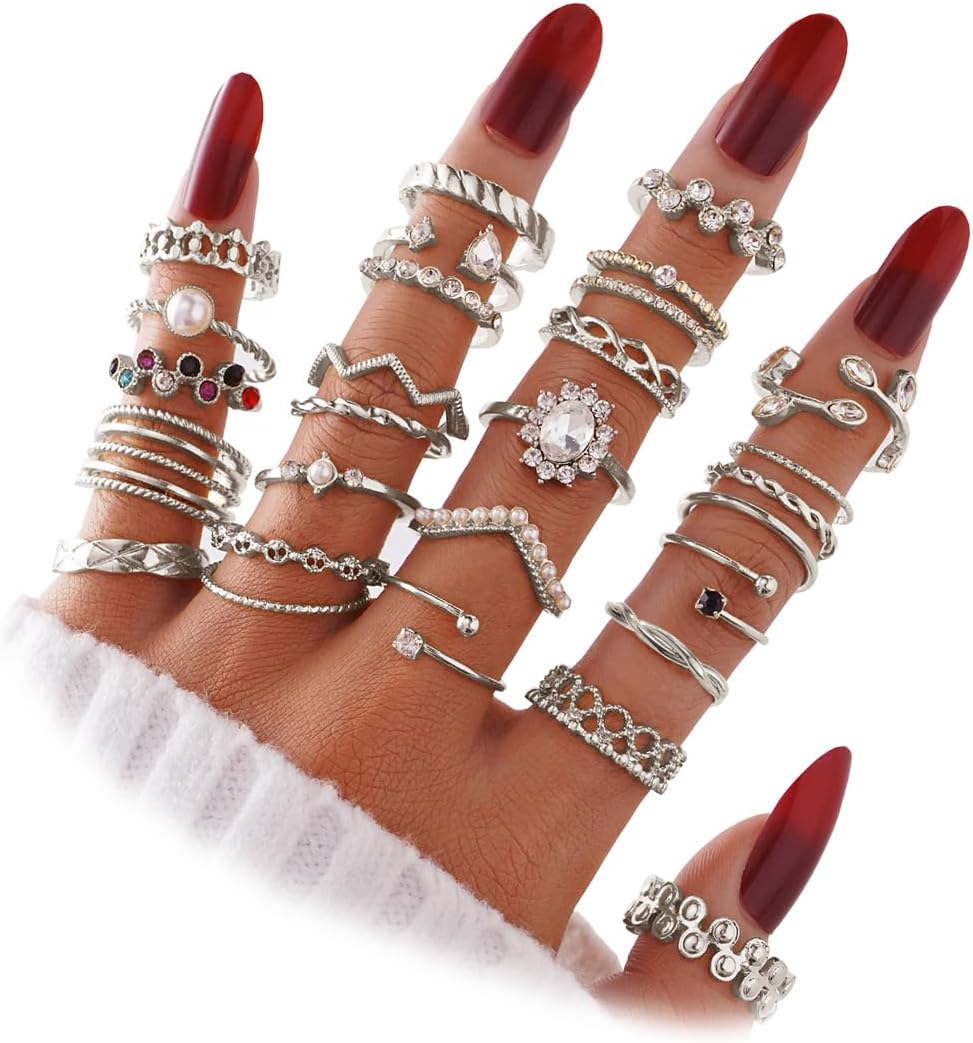 61liIdRhIFL._AC_SL1500_.jpg Gold Knuckle Rings Set For Women Vintage Stackable Joint Finger Midi Rings Dainty Cubic Zirconia Crystal Simple Twist Hollow Cute Rings Pack Jewelry Gift - Image 1
