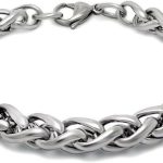 Mens Stainless Steel Bracelet Silver-plated Chunky Wheat Chain Bracelet for Men Women