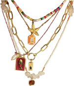 Pendant Necklace Set Bohemian Style Beaded Fish Star 5 Layered Collarbone Chain, Handcraft Jewelry Accessory for Vacation Party Daily Accessories