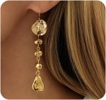 Gold Long Geometric Dangle Earrings for Women,Vintage Irregular Circle Statement Earring,Dainty Boho Jewelry Party Outfit Accessories