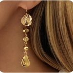 Gold Long Geometric Dangle Earrings for Women,Vintage Irregular Circle Statement Earring,Dainty Boho Jewelry Party Outfit Accessories