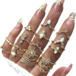 Crystal Kunckle Finger Ring Set Boho Stackable Rhinestone Gold Joint Nail Ring Anillo Set