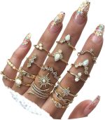 Crystal Kunckle Finger Ring Set Boho Stackable Rhinestone Gold Joint Nail Ring Anillo Set