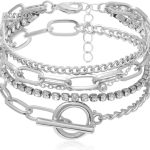 Layered Chunky Chain Lock Pendant Bracelets Statement Bohemian Adjustable Toggle Crystal Charm Wrist Bangles Link Jewelry for Women Gift