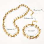 Gold Chunky Paperclip Necklace Bracelet for Women Fashion Cuban Statement Link Chain Jewelry Set - Image 2