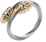 Twisted Cable Wire Rings for Women, Adjustable Stainless Steel Open ring in Two Tone Silver Gold with Pearls Inspired Jewelries - Image 2