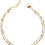Gold Beaded Layered Chain Bracelets for Women, Dainty Boho Crystal Stone Beads Adjustable Stackable Bracelet Prom Wedding Friendship Jewelry Gift