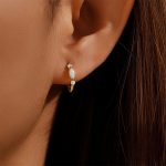 Gold Opal Earrings for Women, Minimalist Small Hoop Earrings with Zircons - Image 2