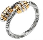 Twisted Cable Wire Rings for Women, Adjustable Stainless Steel Open ring in Two Tone Silver Gold with Pearls Inspired Jewelries