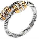 Twisted Cable Wire Rings for Women, Adjustable Stainless Steel Open ring in Two Tone Silver Gold with Pearls Inspired Jewelries
