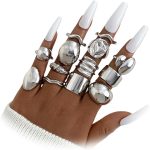 13 Pcs Silver Rings for Women Chunky Stackable Rings Set for Women Trendy Knuckle Statements Rings Pack Fashion Jewelry Gifts