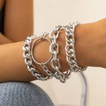 Gold Chunky Chain Bracelet for Women Charm Boho Bracelet for Women Flat Cable Chunky Chain Bangle with Circle Set of 4 - Image 2