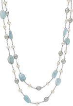 Natural Aquamarine or Rose Quartz Cultured Freshwater Pearl Layered Station Necklace in Sterling Silver, Multi-Strand 18" Rolo Chain, Real Pearl Jewelry for Women, Gift Box Included - Image 2