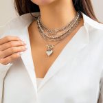 Chunky Necklace for Women Layered Necklaces for Women Paperclip Chain Necklace Big Heart Pendant Necklaces Stack Jewelry Set - Image 2